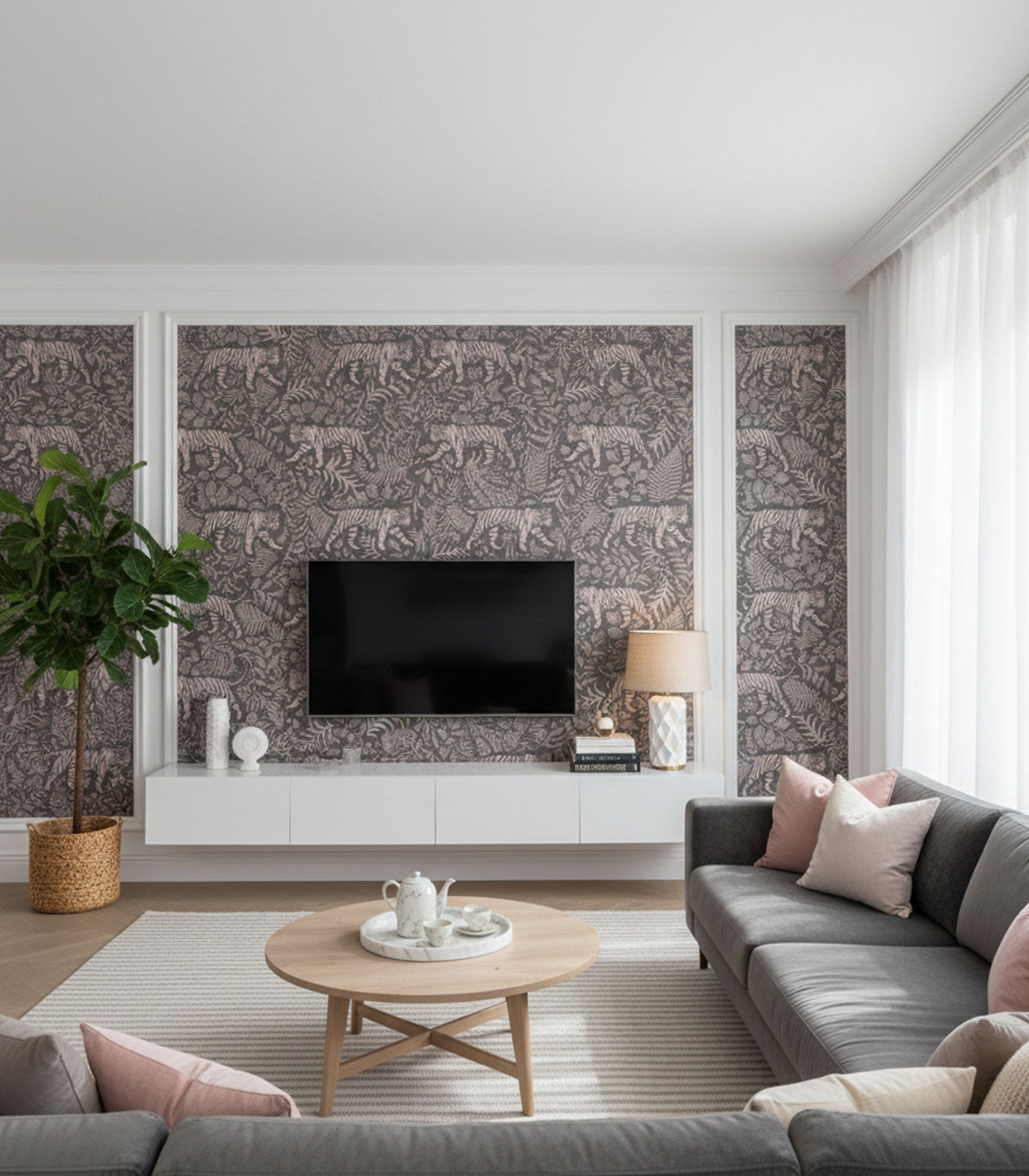 Papel pintado Camouflaged Tiger Gray Pink
