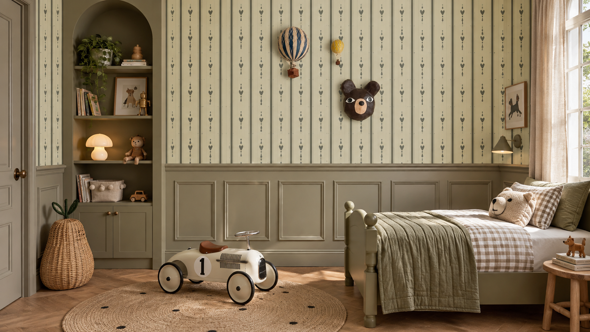 Papel pintado Cottage Stripe Olive Gray