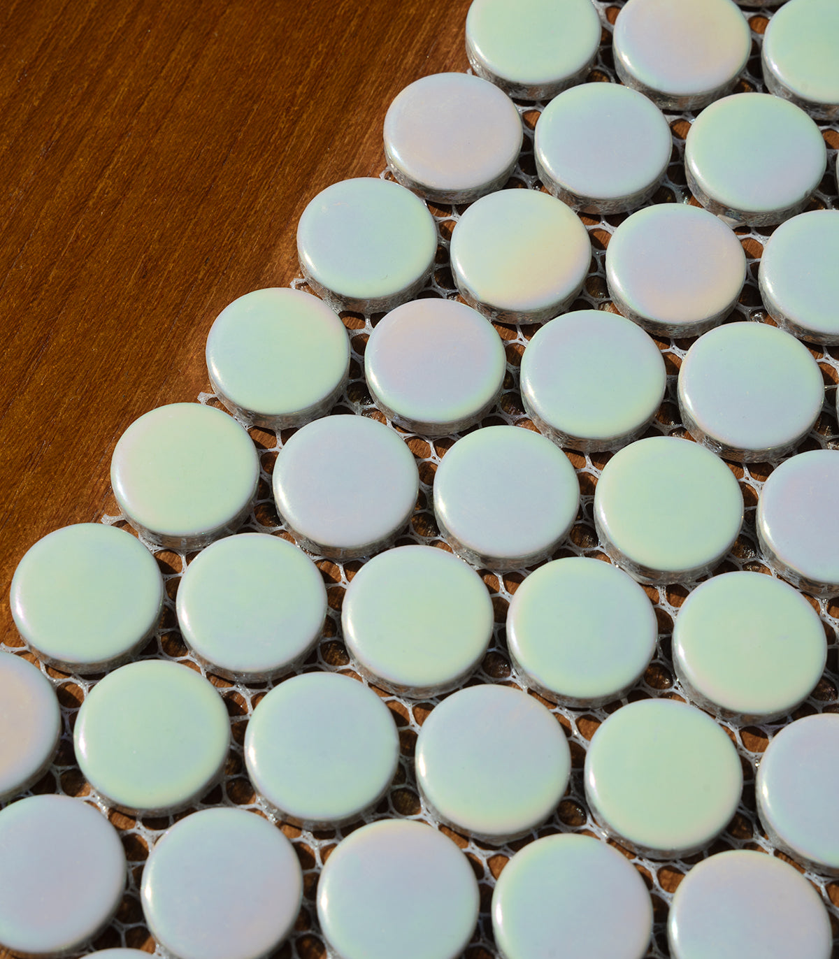 Mosaico penny dots blanco perla brillante