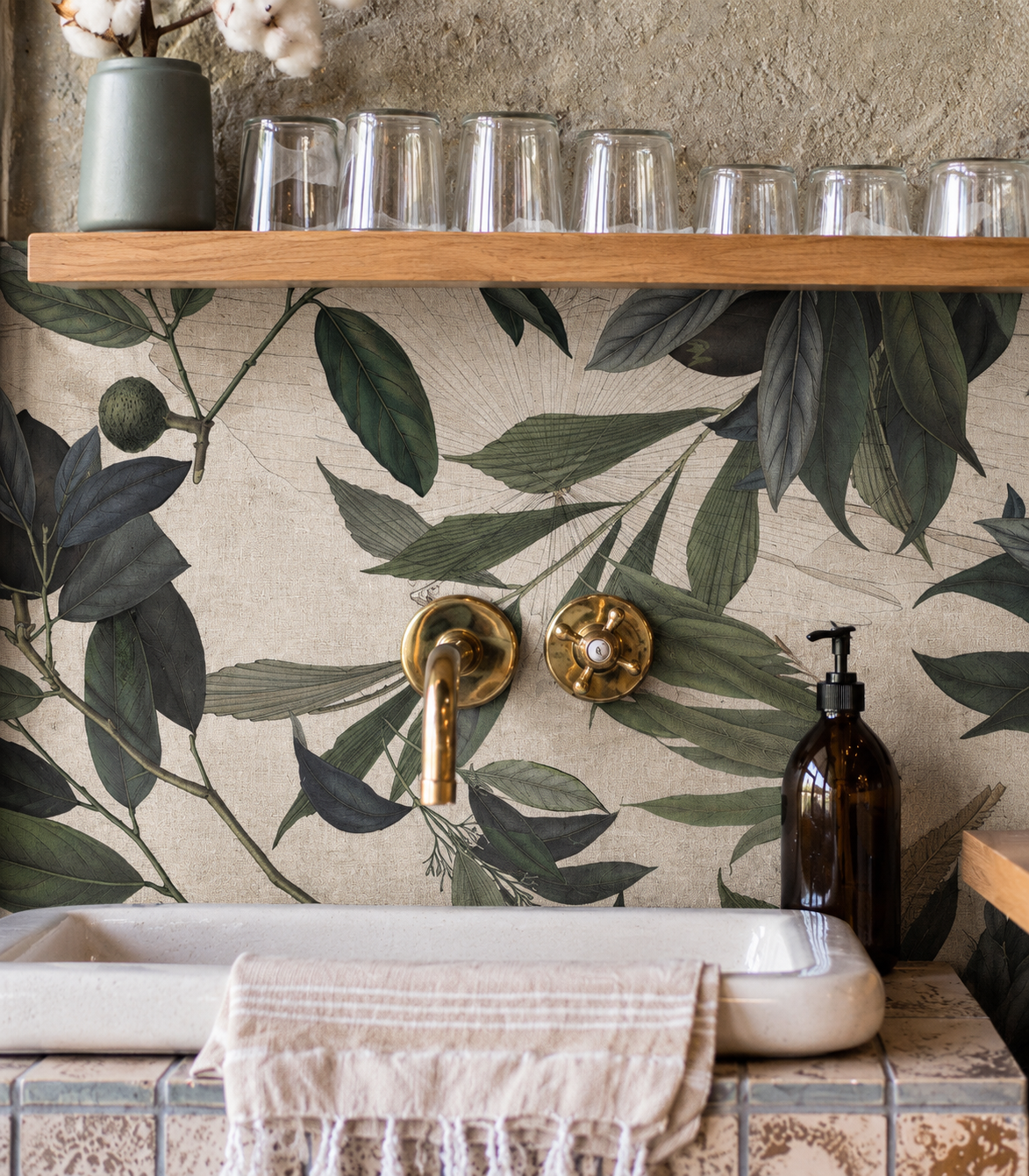 Papel pintado Olive Branch White