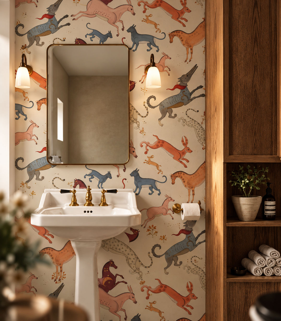 Papel pintado Oriental Animals Beige