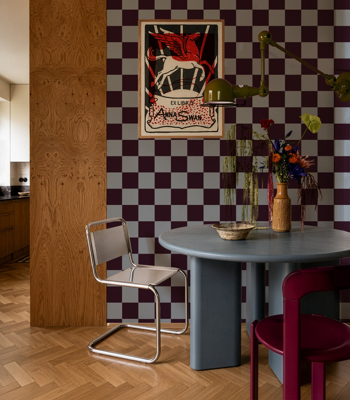 Tapeta Square Checks Deep Burgundy