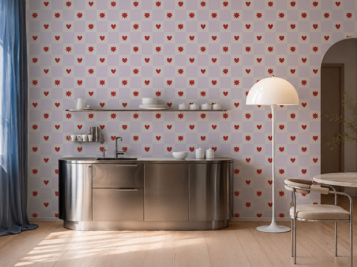 Papel pintado Sun and heart Lilac Cream