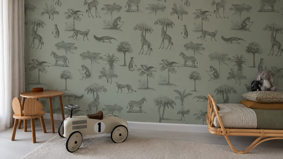 Papel pintado Vintage animals light mint