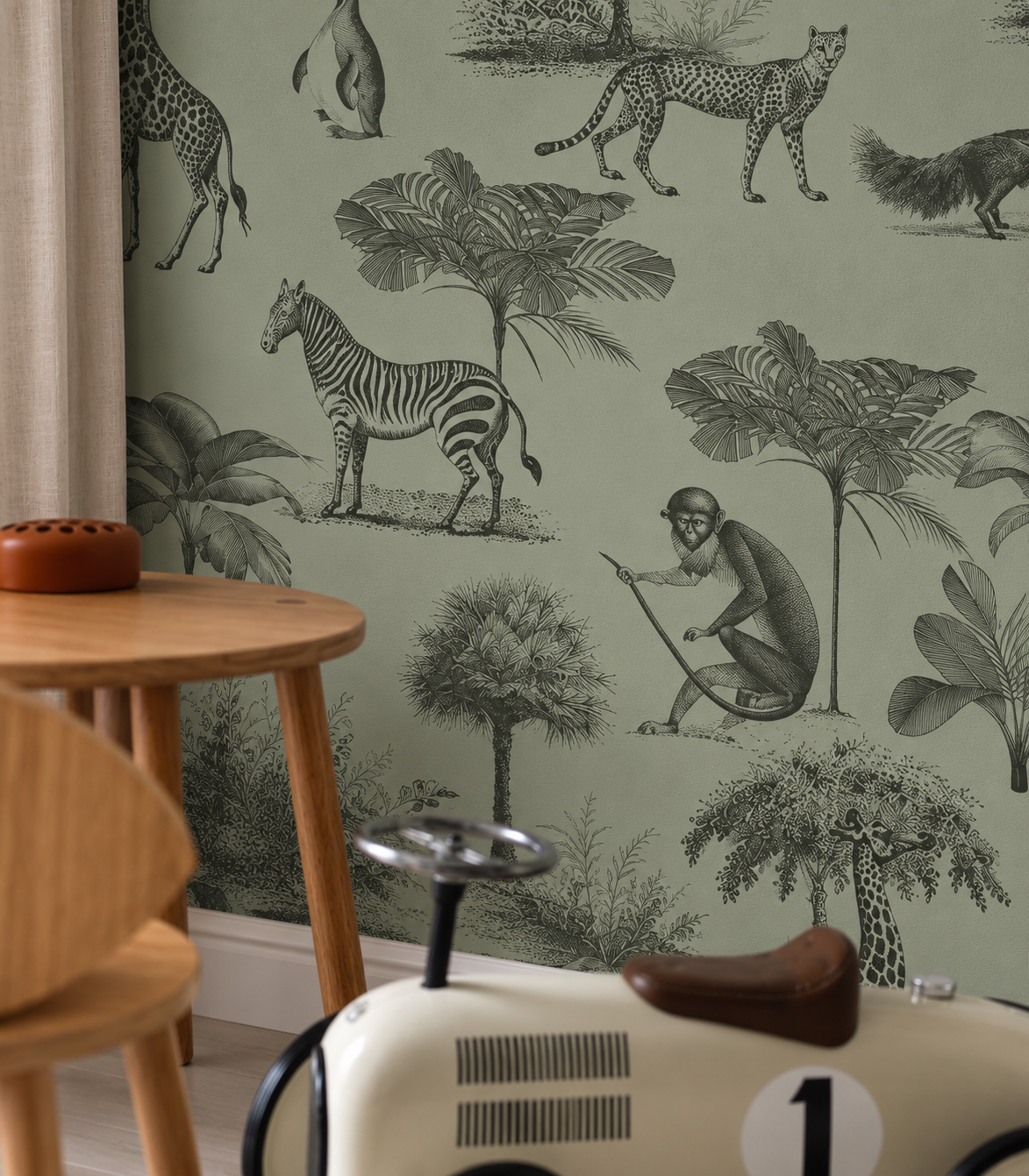 Papel pintado Vintage animals light mint