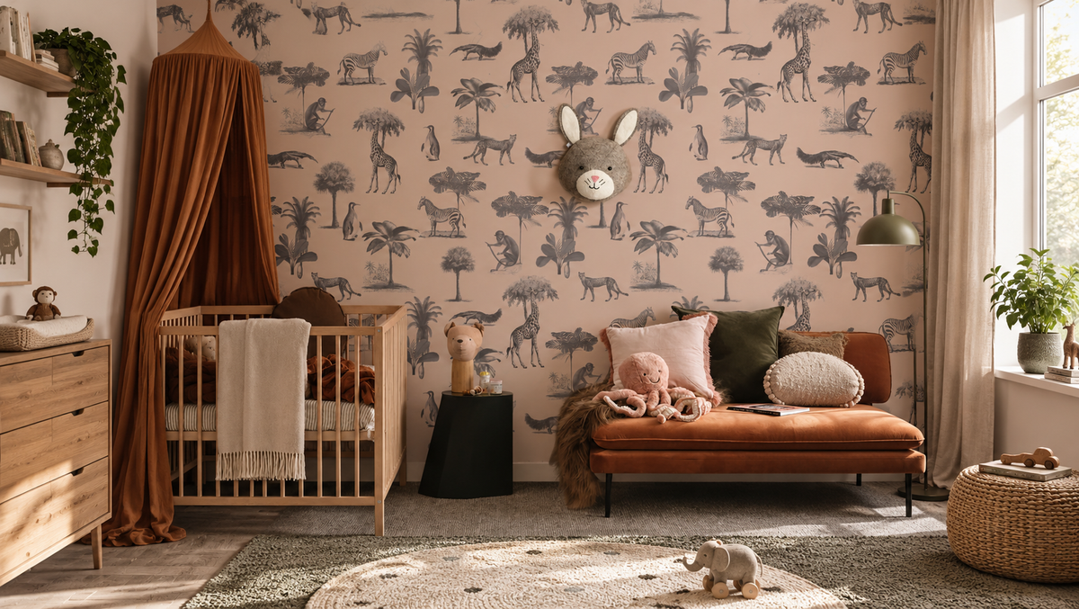 Papel pintado Vintage animals pink