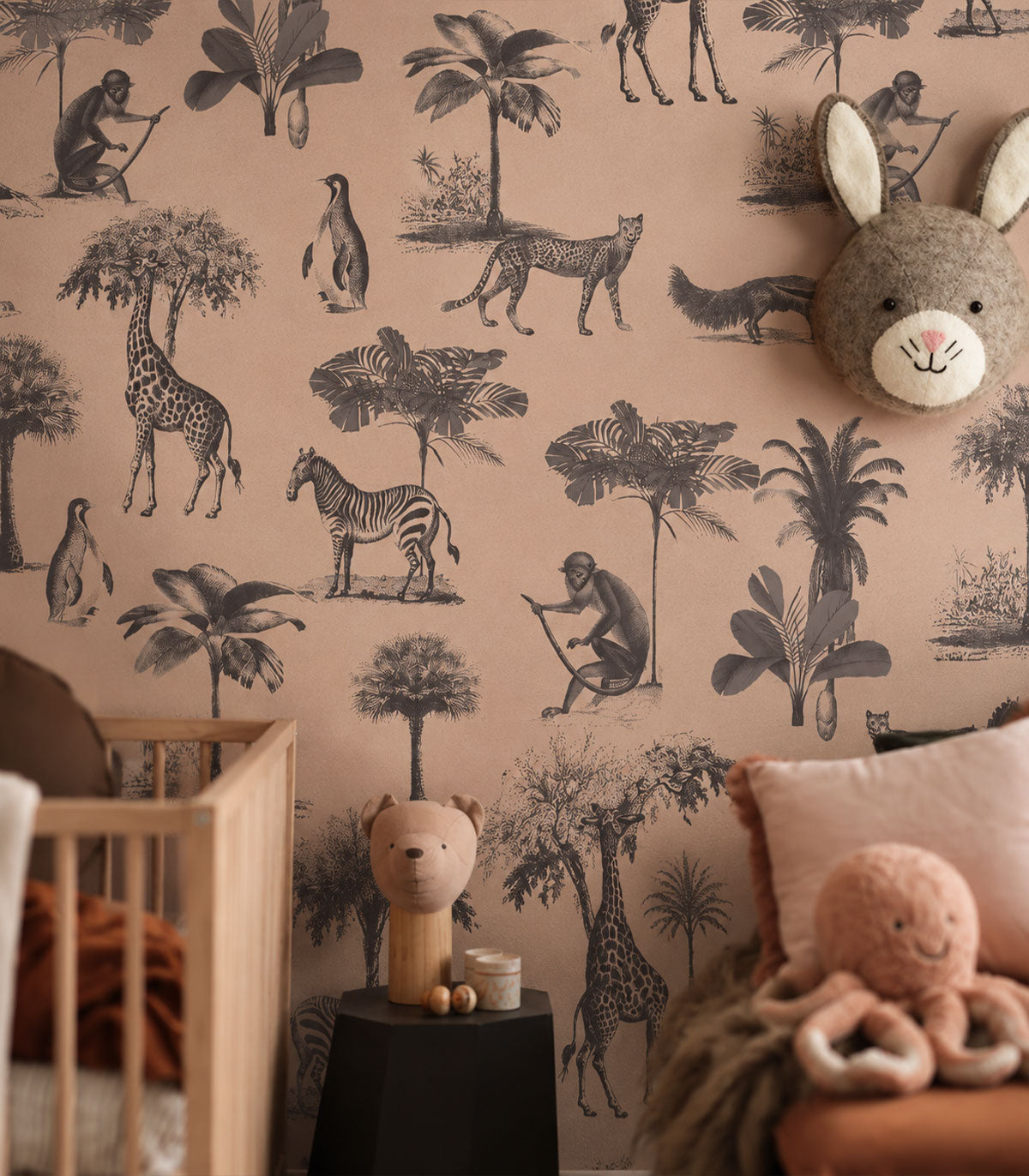 Papel pintado Vintage animals pink