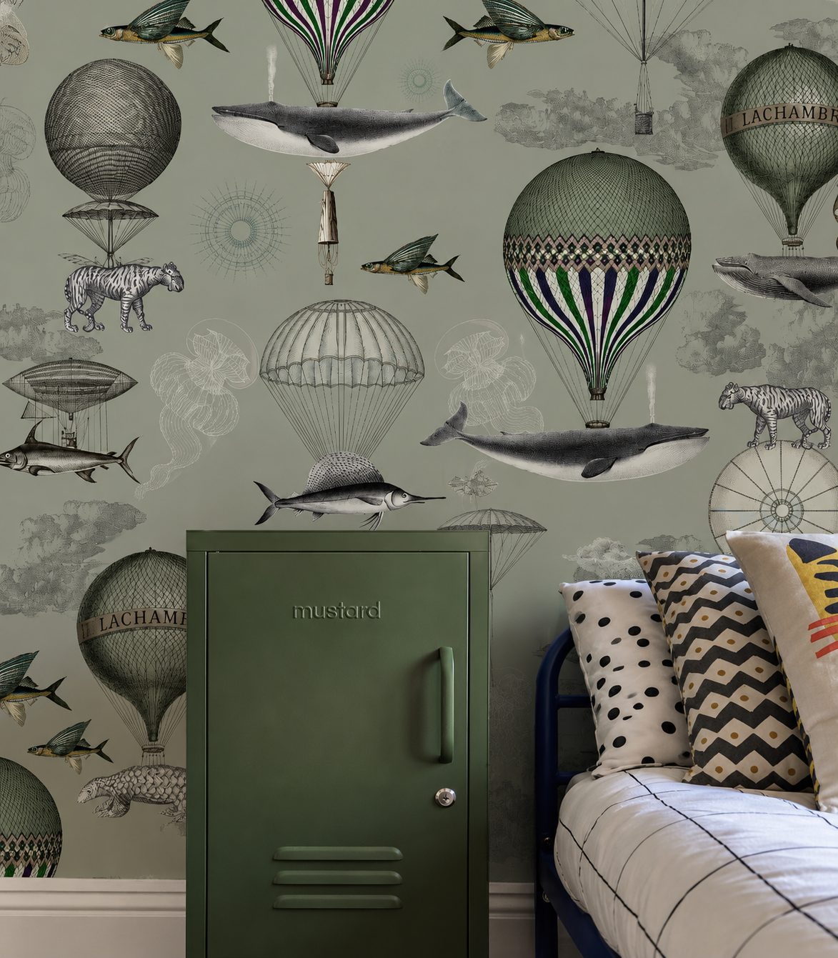 Papel pintado Vintage balloons green