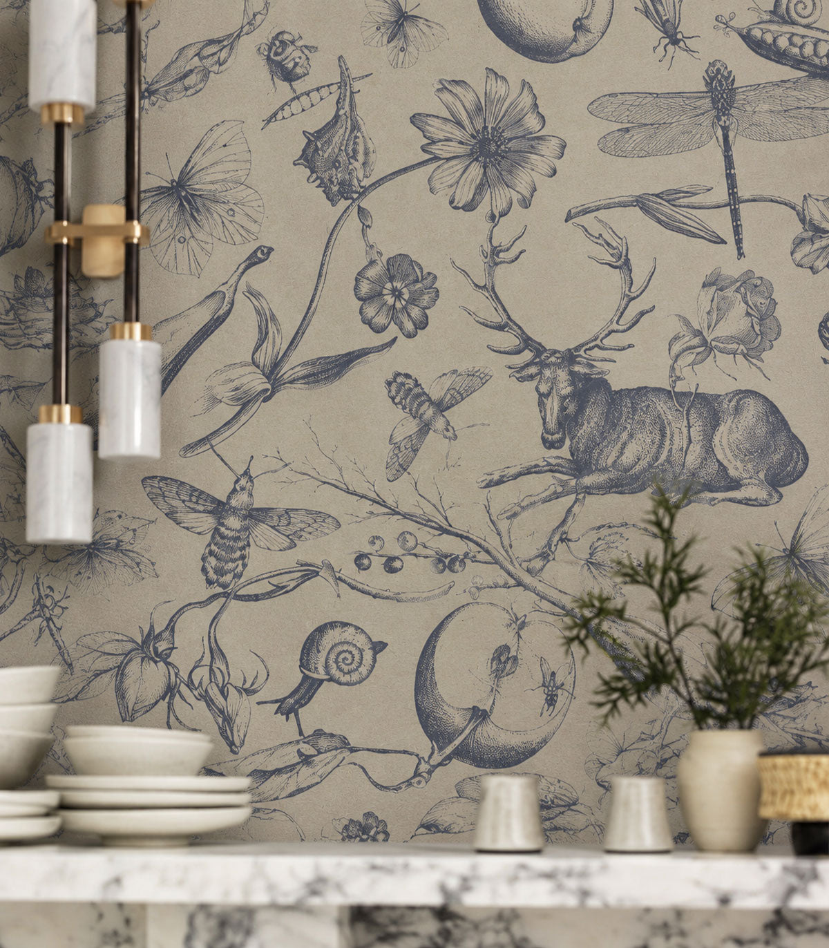 Papel pintado Vintage botanic blue