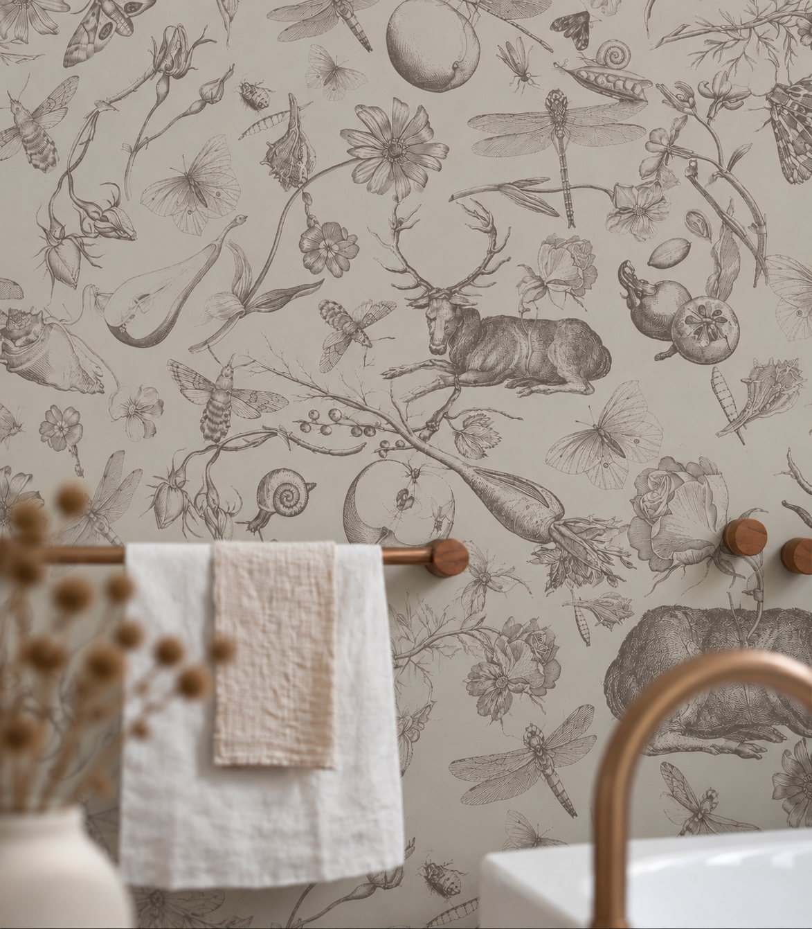 Papel pintado Vintage botanic pink