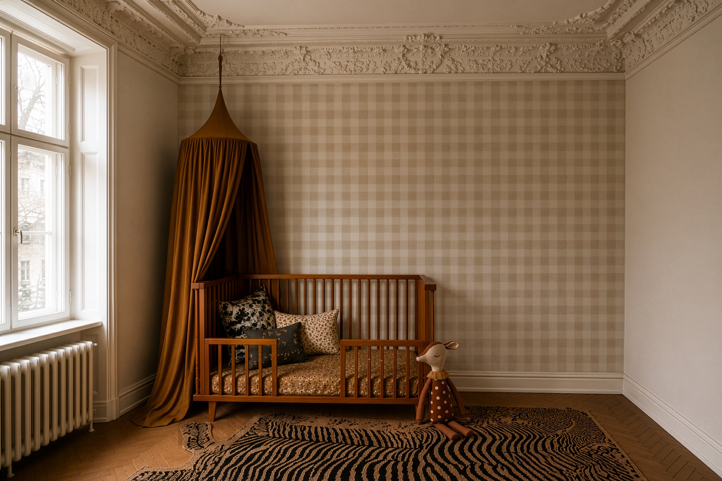 Tapeta Watercolor Checks Sand Beige