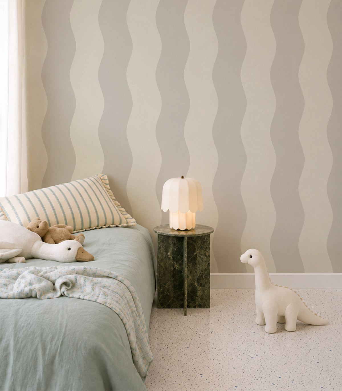 Papel pintado Wave Stripe Flora Blanco