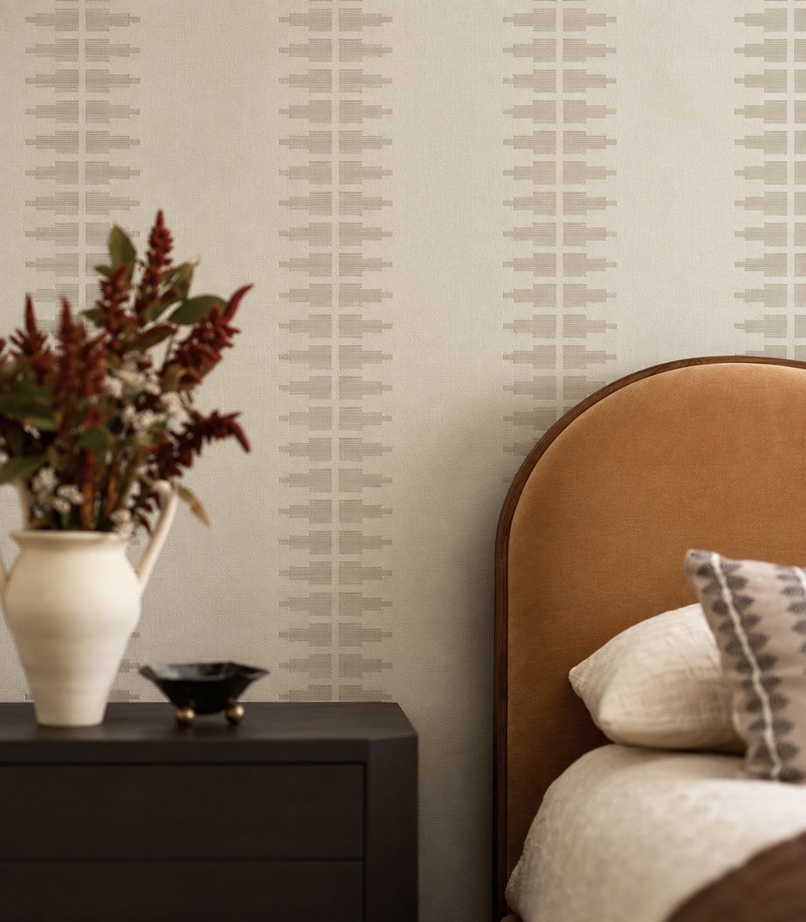 Papel pintado Ornament Line Clay Cream Beige