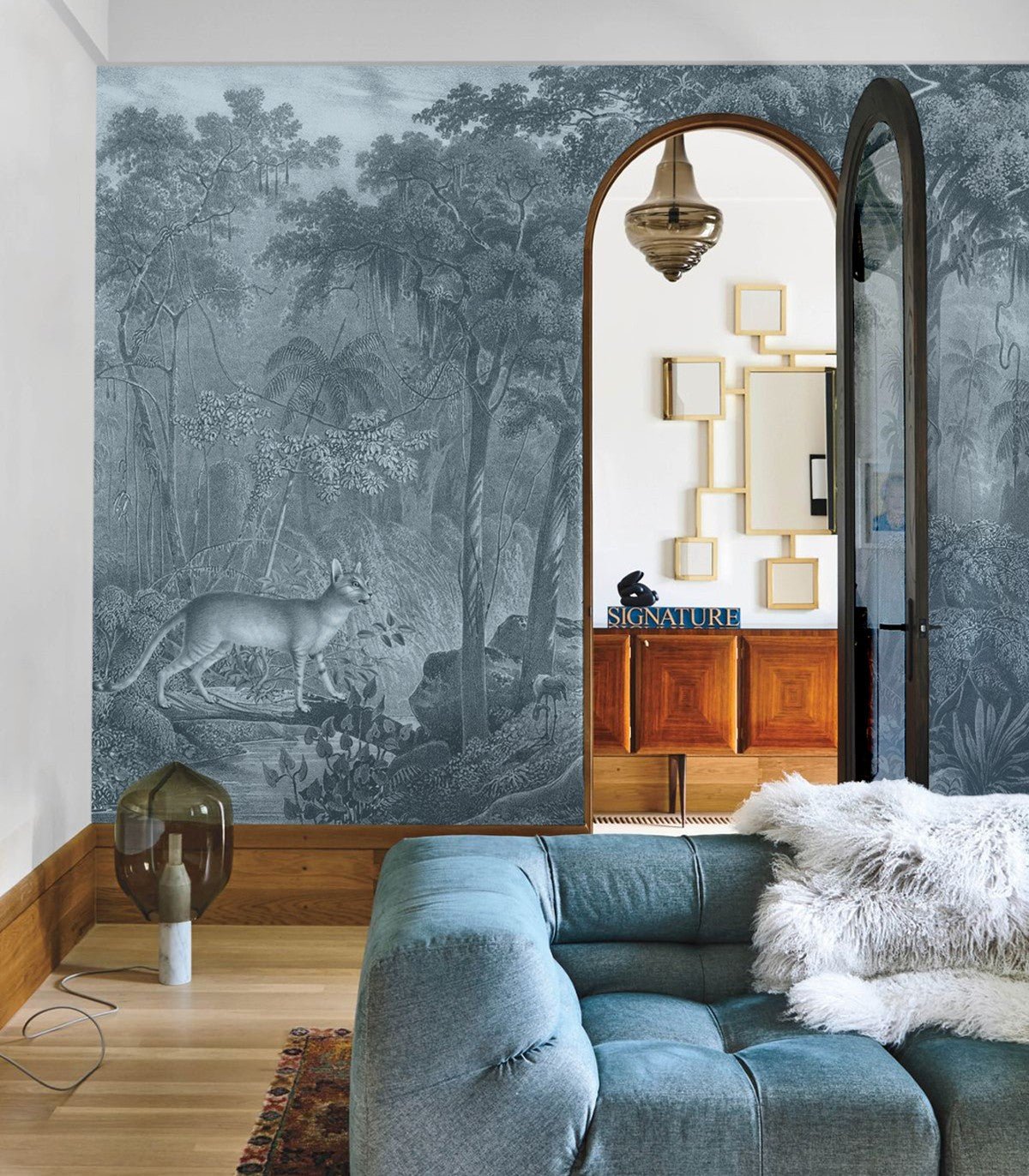 Tapeta Jungle Cat Blue - Wallcolors®