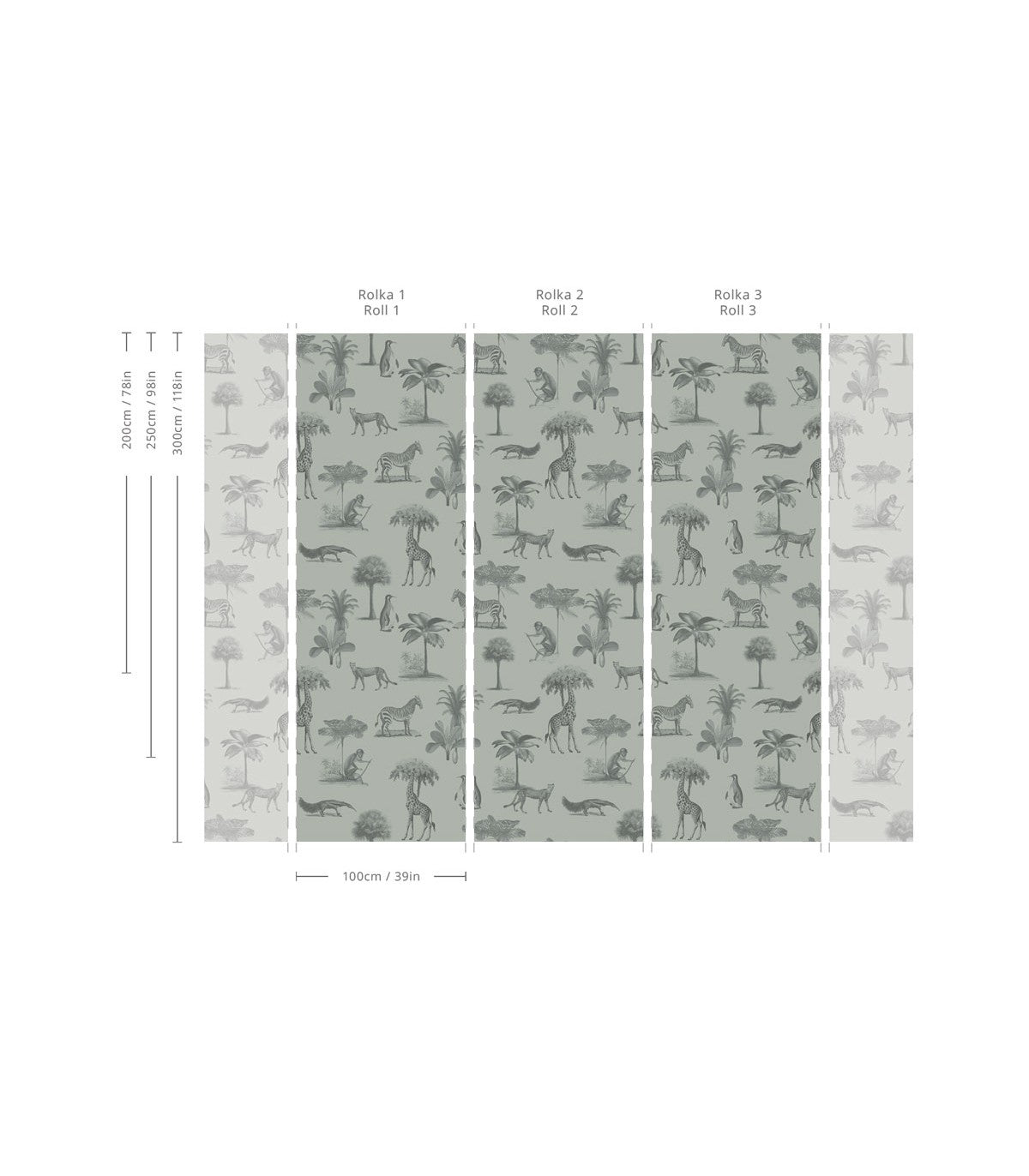 Tapeta Vintage animals light mint - Wallcolors®