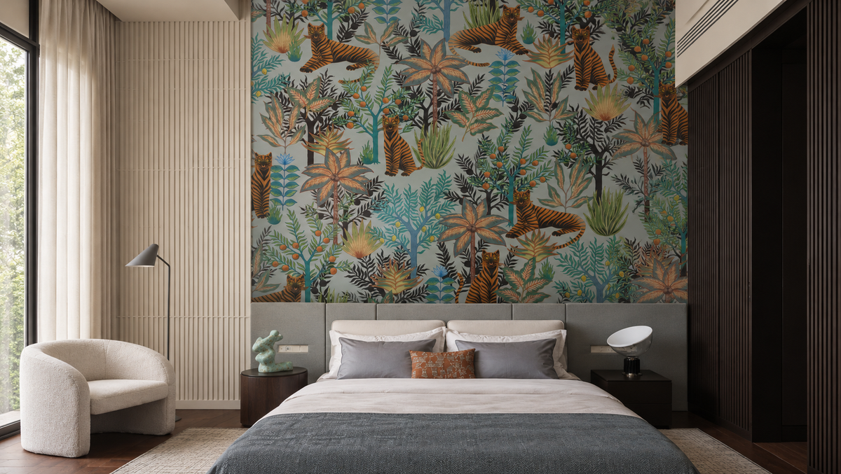 Papel pintado Gold Tigers Light Blue