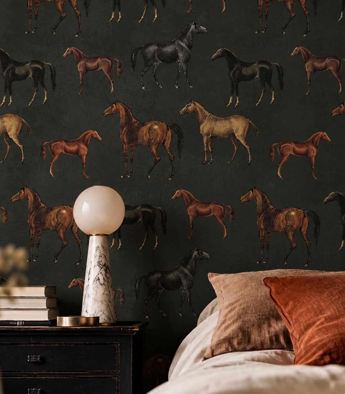 Papel pintado Horses Olive