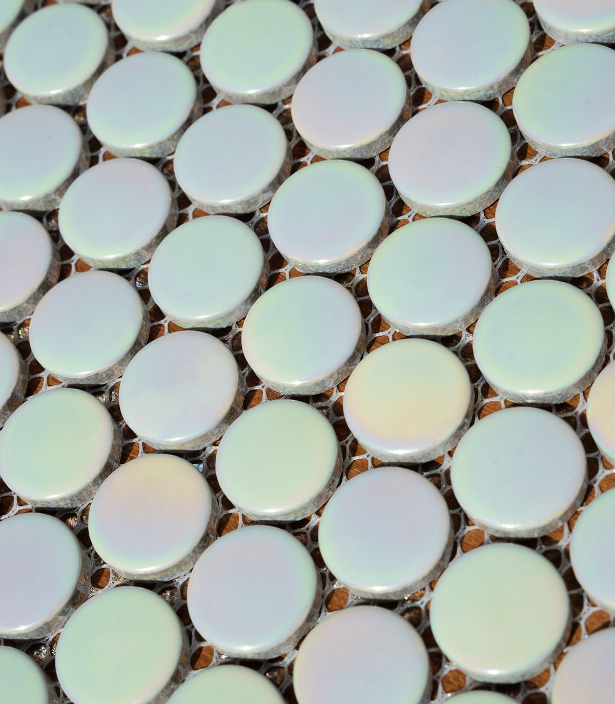 Mosaico penny dots blanco perla brillante