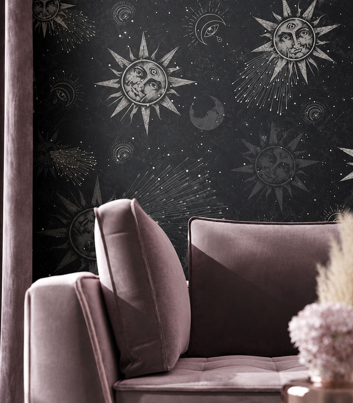 Papel pintado Moon and sun navy blue