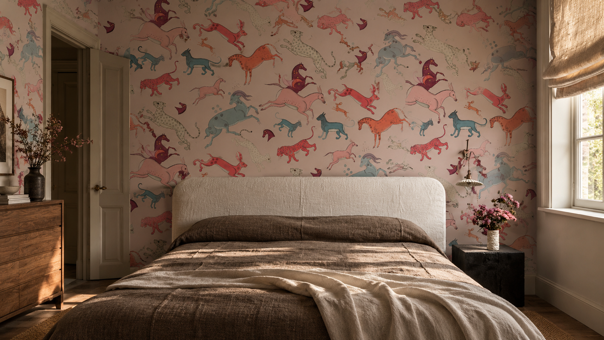 Papel pintado Oriental Animals Light Pink
