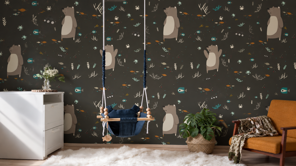 Papel pintado Underwater Bear Black