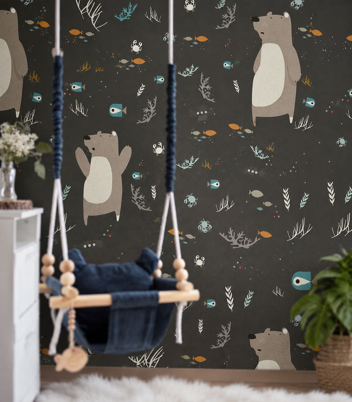 Papel pintado Underwater Bear Black