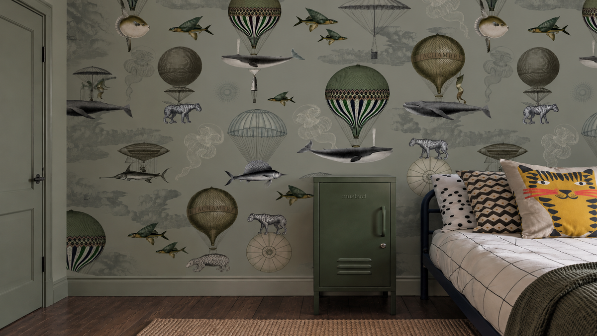 Papel pintado Vintage balloons green