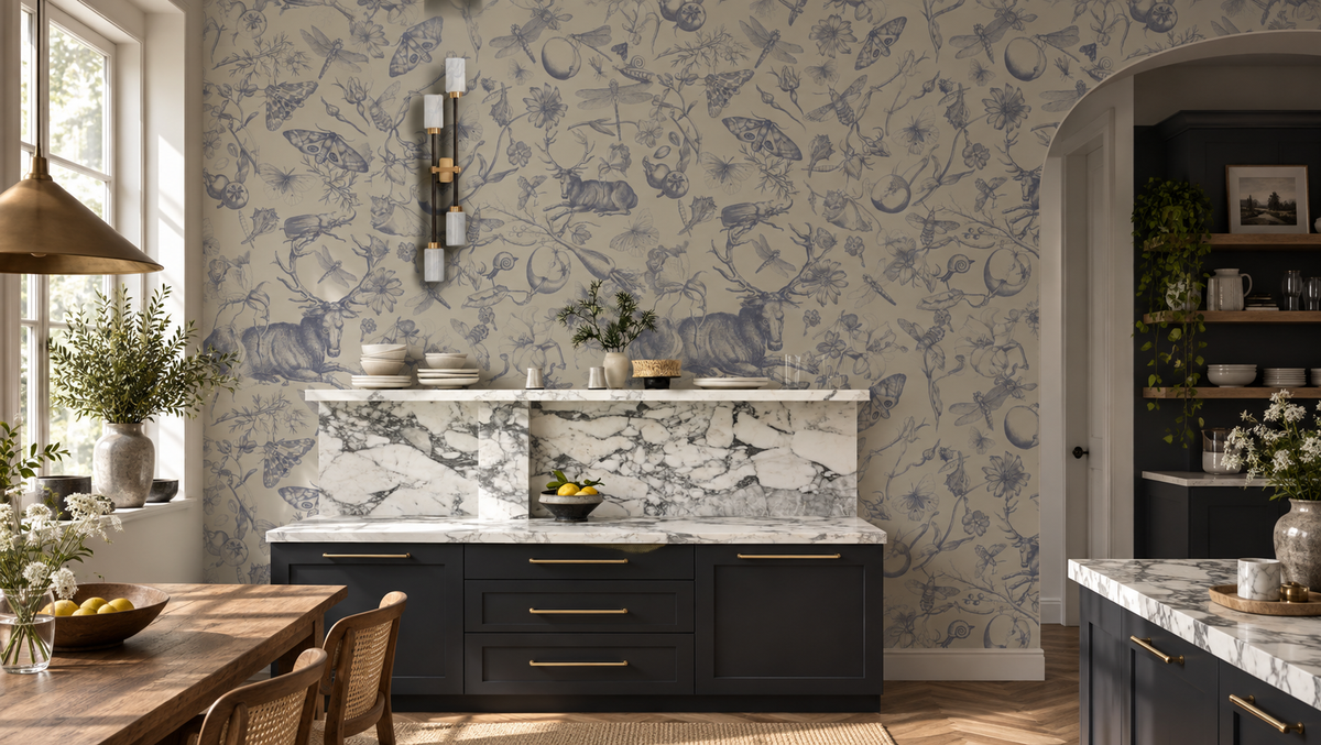 Papel pintado Vintage botanic blue