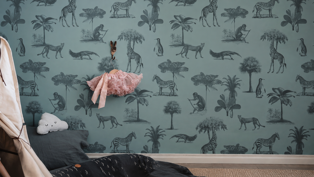 Papel pintado Vintage animals dark mint