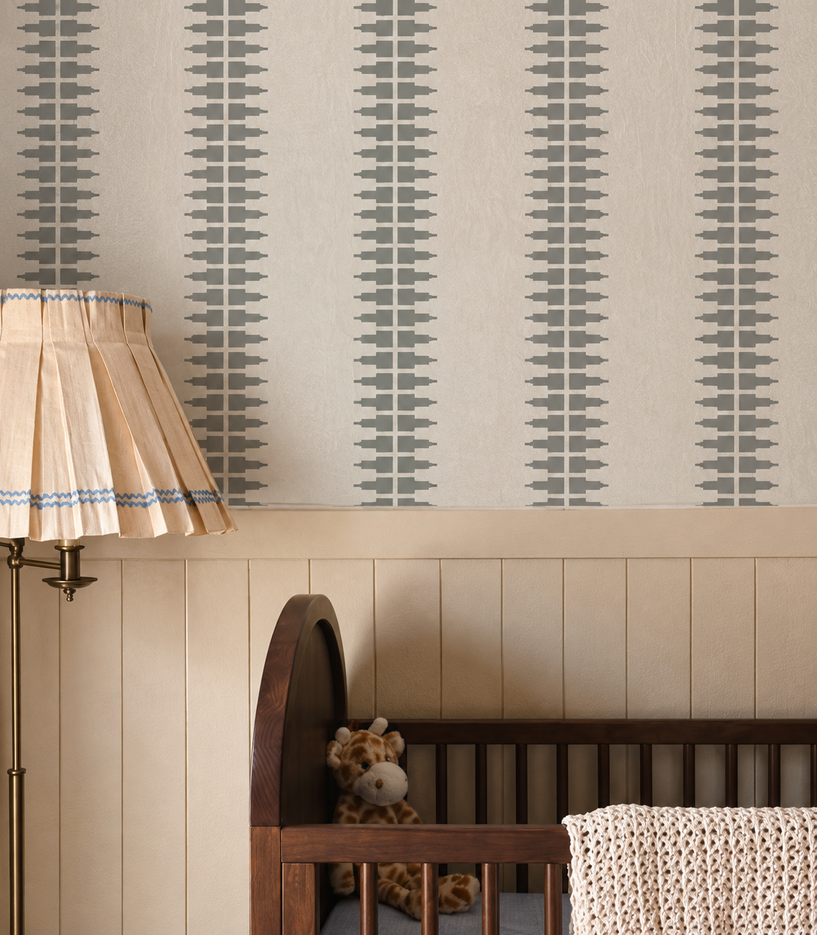 Papel pintado Ornament Line Mist Stone Gray