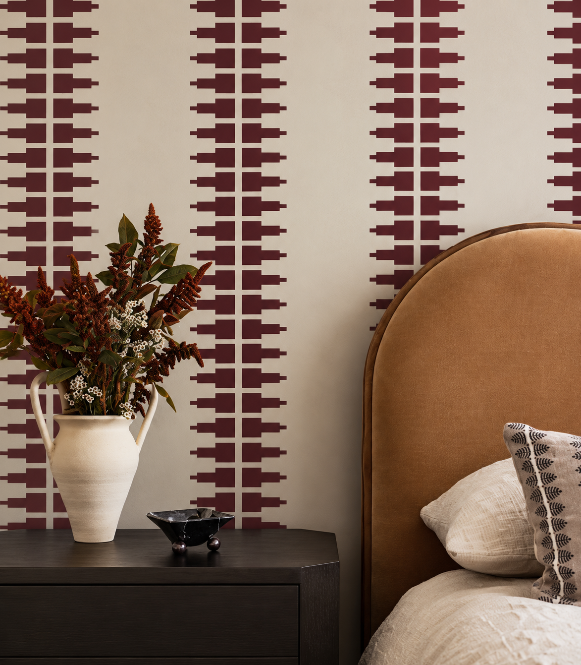 Papel pintado Ornament Line Clay Wine Rose