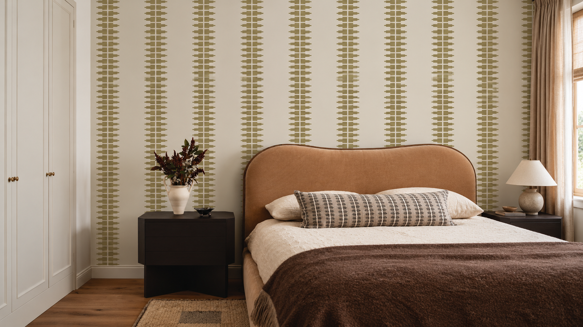 Papel pintado Ornament Line Clay Golden Olive