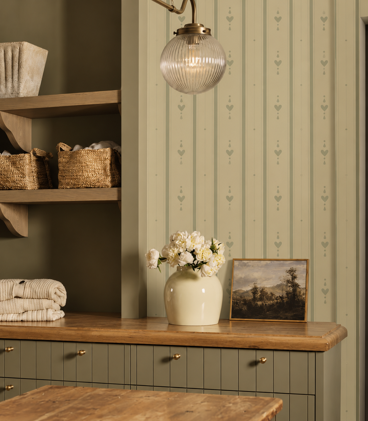 Papel pintado Cottage Stripe Sage Mist