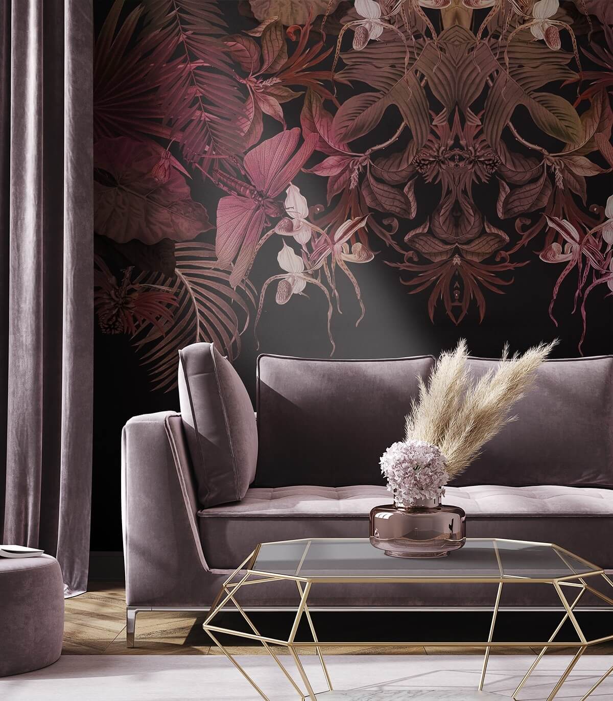 Tapeta Tropical Composition Pink - Wallcolors®